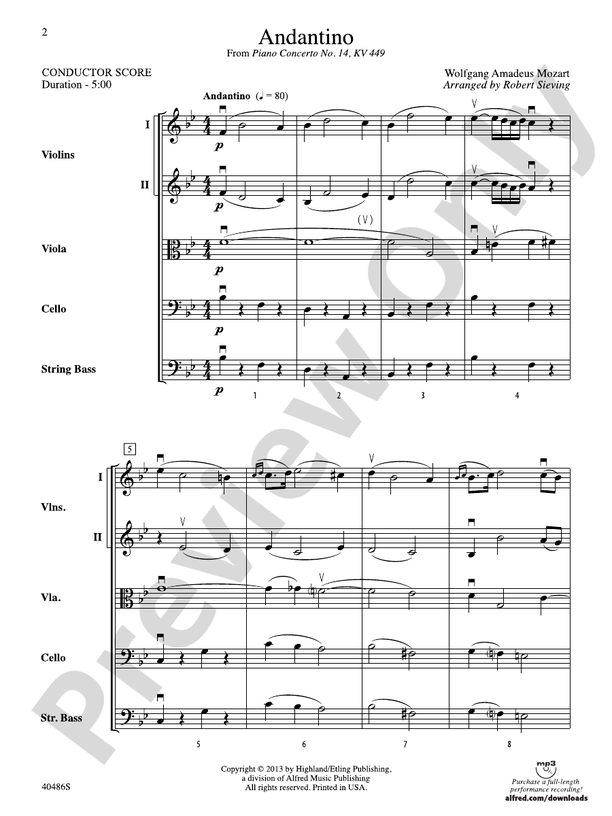 Andantino – String Orchestra Conductor Score & Parts (Digital Download)