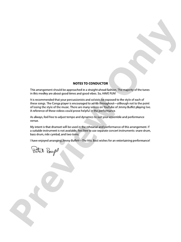 Jimmy Buffett--The Hits - Concert Band Conductor Score & Parts (Digital Download)