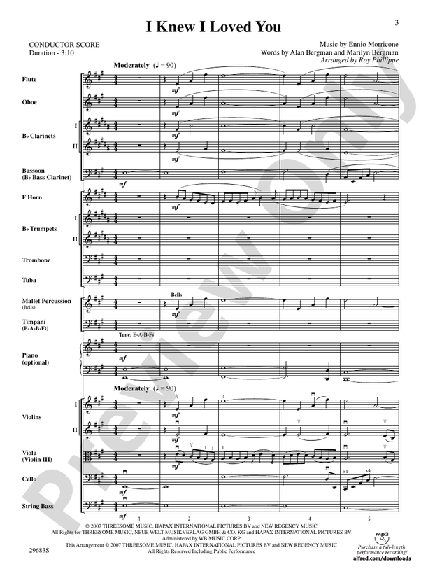 I Knew I Loved You – Full Orchestra Conductor Score & Parts (Digital Download)