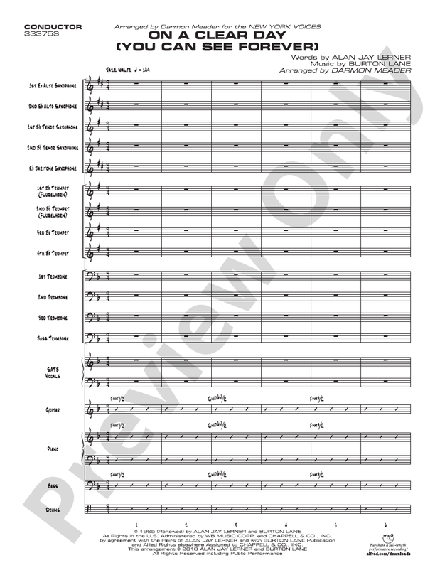 On a Clear Day (You Can See Forever) - Jazz Ensemble Conductor Score & Parts(Digital Download)