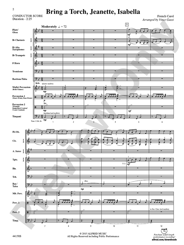 Bring a Torch, Jeanette, Isabella - Concert Band Conductor Score & Parts (Digital Download)