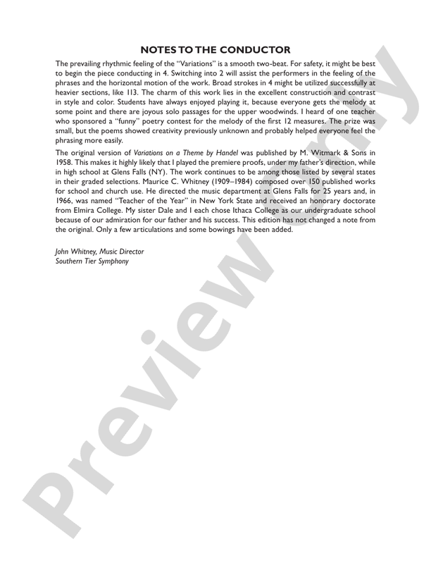 Variations on a Theme by Handel - Full Orchestra Conductor Score & Parts (Digital Download)