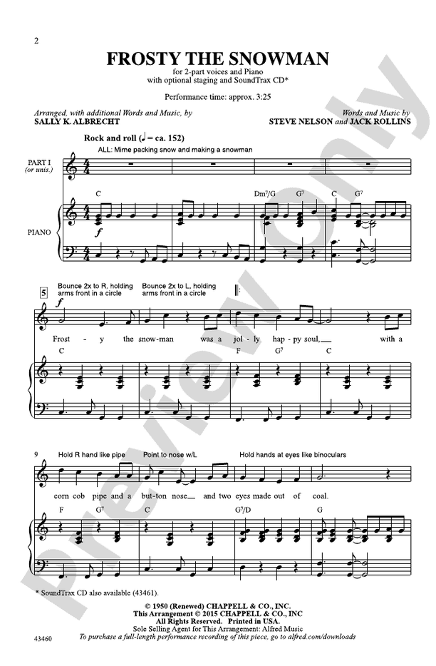 Frosty the Snowman - Arr. Sally K. Albrecht – 2-Part Choral Octavo (Digital Download)