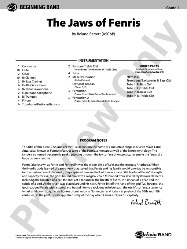 The Jaws of Fenris - Concert Band Conductor Score & Parts (Digital Download)