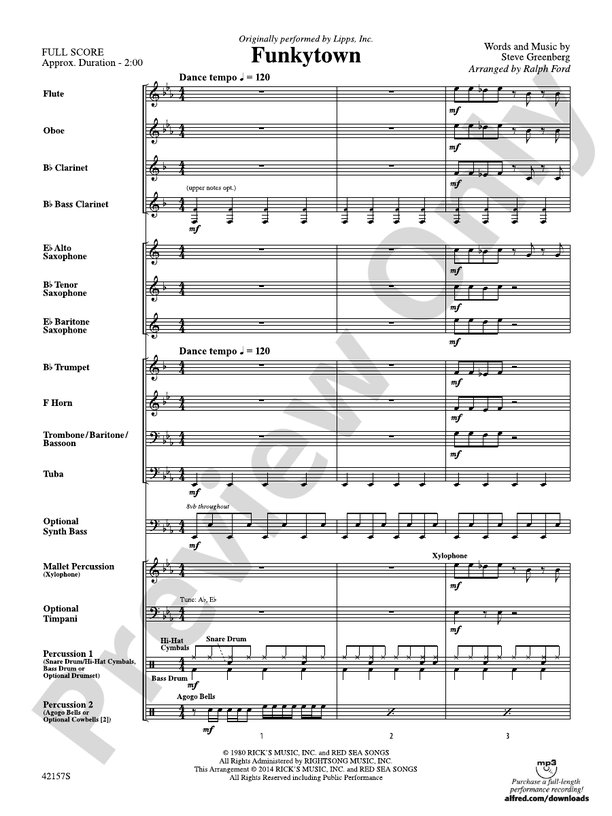 Funkytown - Concert Band Conductor Score & Parts (Digital Download)