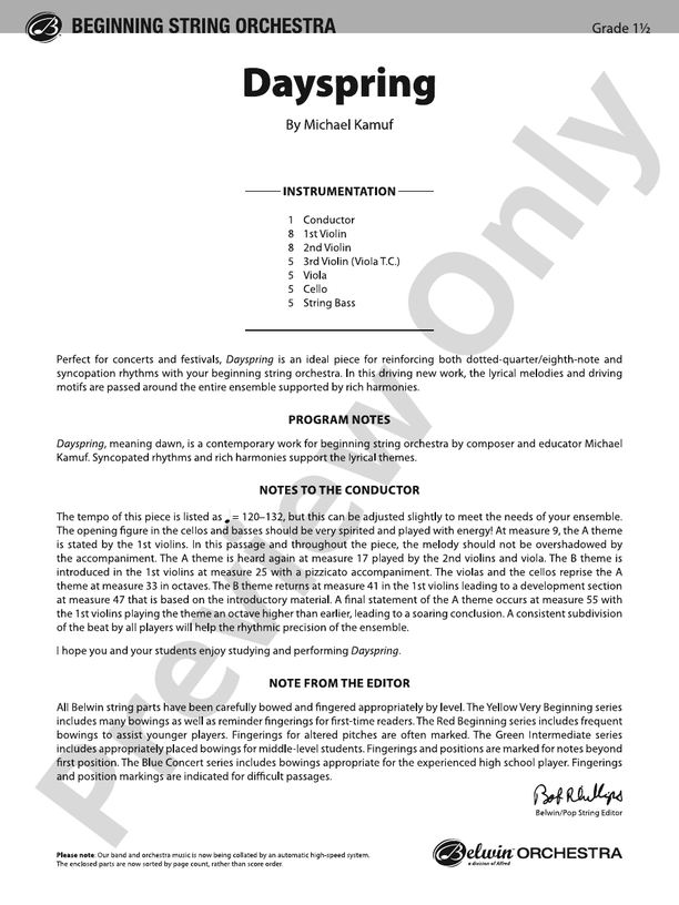 Dayspring - String Orchestra Conductor Score & Parts (Digital Download)