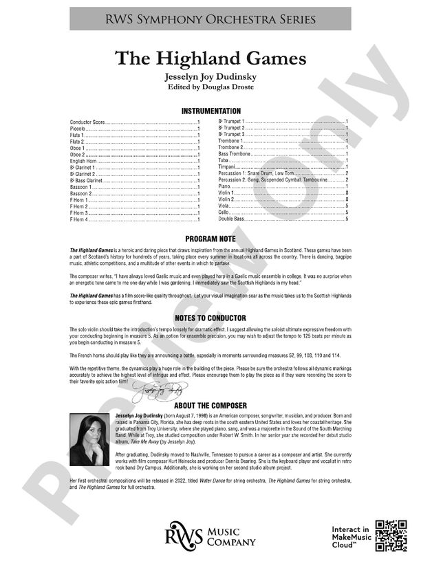 The Highland Games - Full Orchestra Conductor Score & Parts (Digital Download)