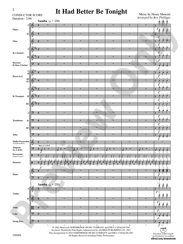It Had Better Be Tonight (from The Pink Panther) - Full Orchestra Conductor Score & Parts (Digital Download)