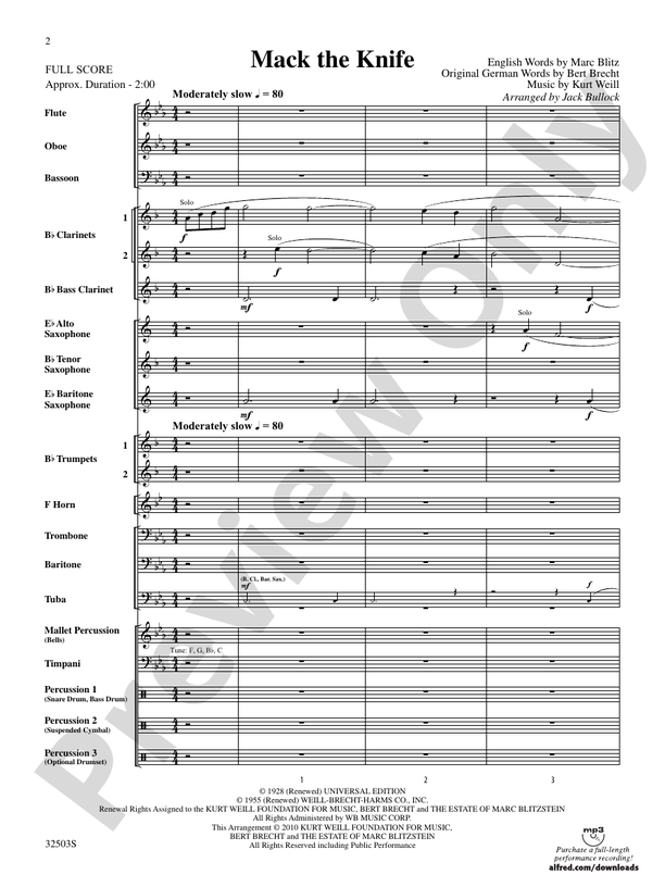 Mack the Knife - Concert Band Conductor Score & Parts (Digital Download)