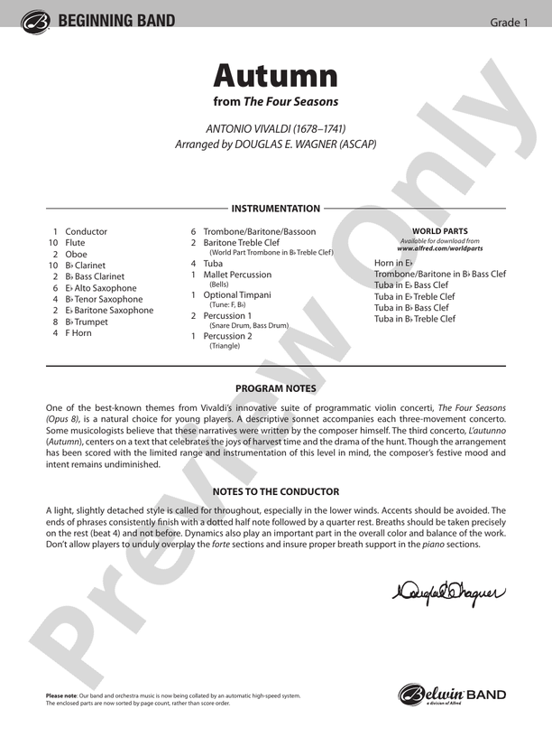Autumn (from The Four Seasons) - Concert Band Conductor Score & Parts (Digital Download)
