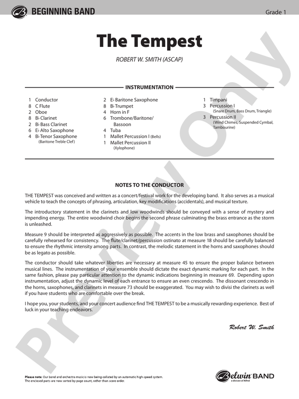 The Tempest - Concert Band Conductor Score & Parts (Digital Download)