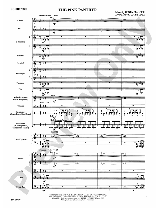 The Pink Panther (Grade 2.5) - Full Orchestra Conductor Score & Parts (Digital Download)