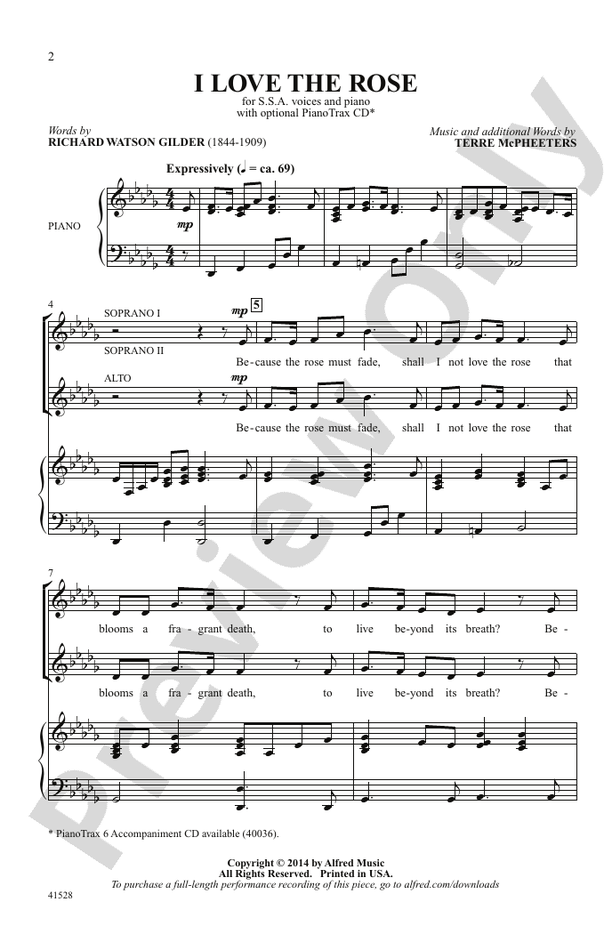I Love the Rose – SSA Choral Octavo (Digital Download)