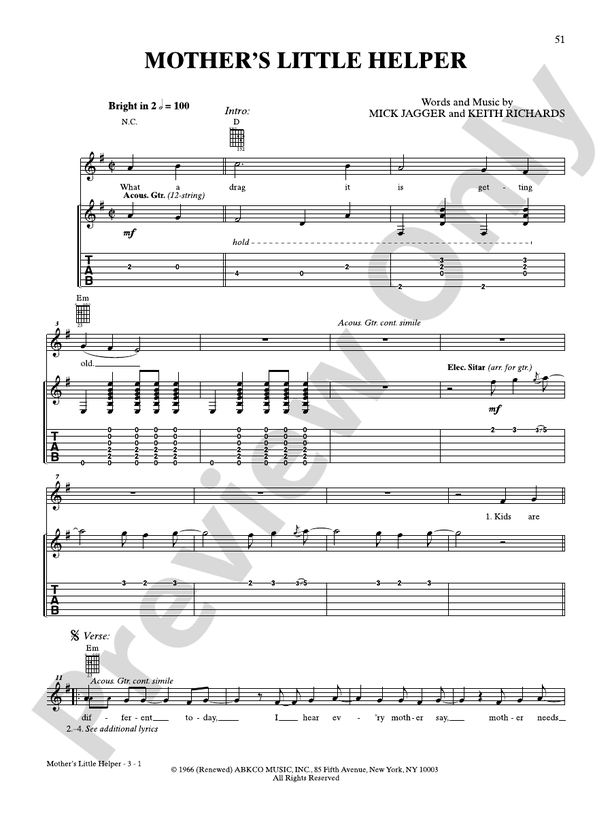 Mother's Little Helper - Guitar TAB (Digital Download)