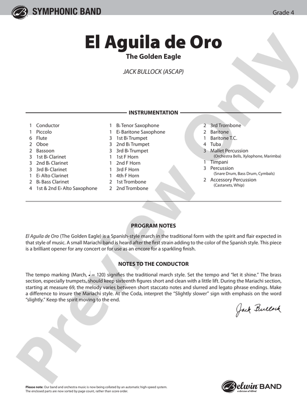 El Aguila de Oro - Concert Band Conductor Score & Parts (Digital Download)