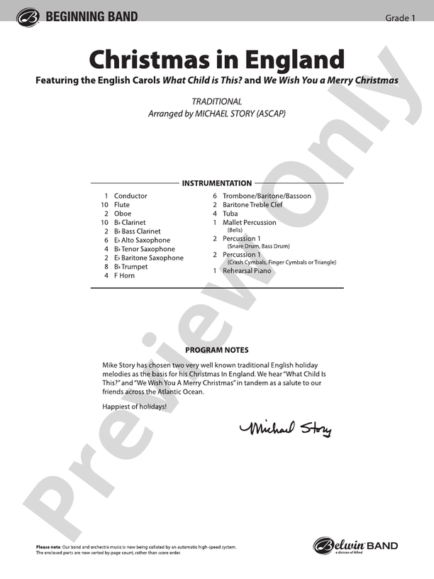 Christmas in England - Concert Band Conductor Score & Parts (Digital Download)