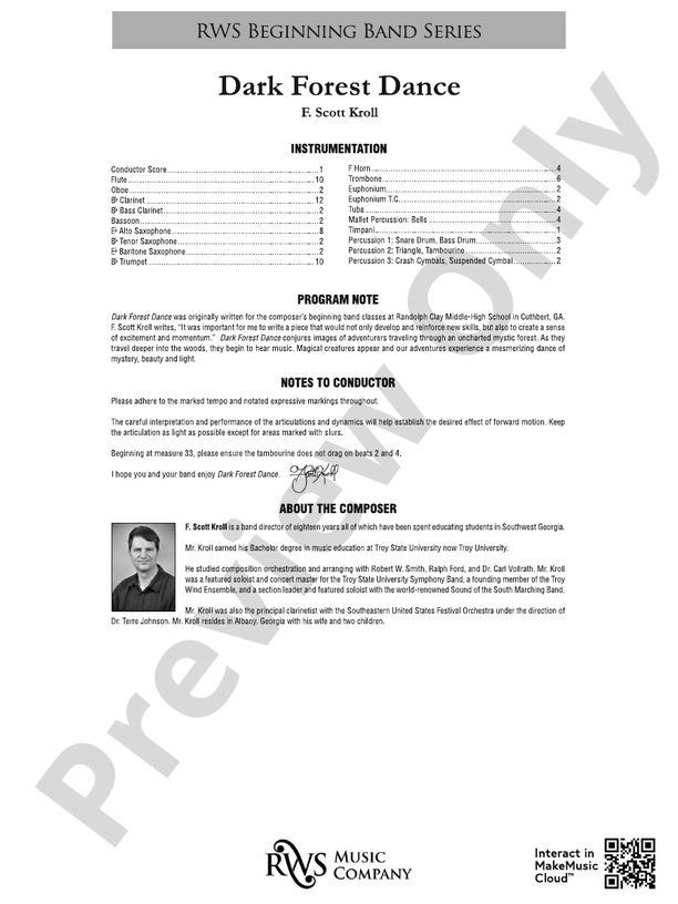 Dark Forest Dance - Concert Band Conductor Score & Parts (Digital Download)