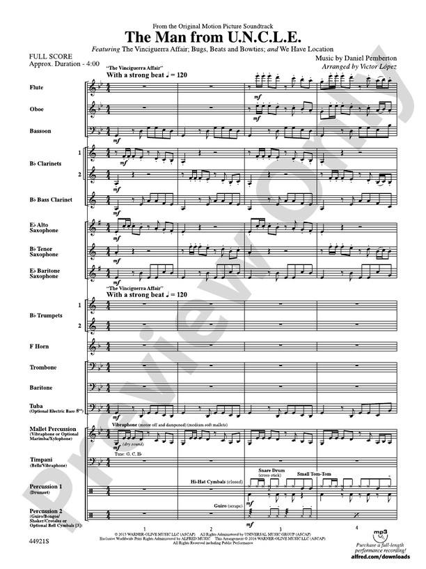 The Man from U.N.C.L.E. (from the Original Motion Picture Soundtrack) - Concert Band Conductor Score & Parts (Digital Download)