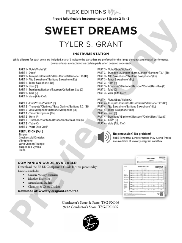 Sweet Dreams (Flexible Arrangement) - Concert Band Conductor Score & Parts (Digital Download)