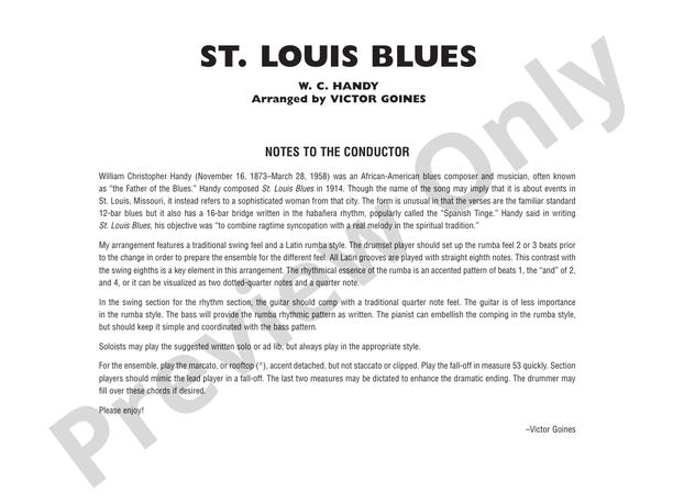St. Louis Blues (Arr. Victor Goines) - Jazz Ensemble Conductor Score & Parts (Digital Download)