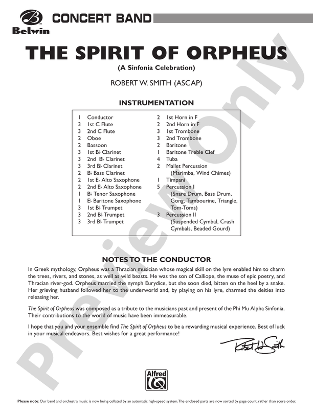 The Spirit of Orpheus (A Sinfonian Celebration) - Concert Band Conductor Score & Parts (Digital Download)