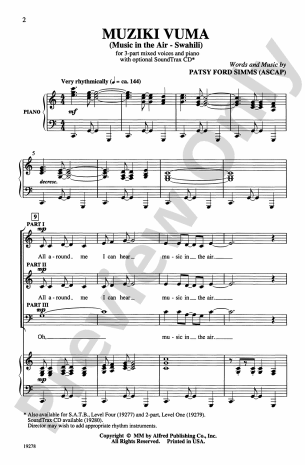 Muziki Vuma (Music in the Air - Swahili) – 3-Part Mixed Choral Octavo (Digital Download)