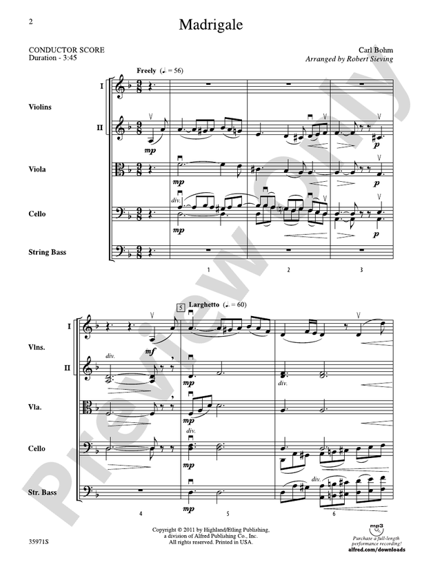 Madrigale – String Orchestra Conductor Score & Parts (Digital Download)