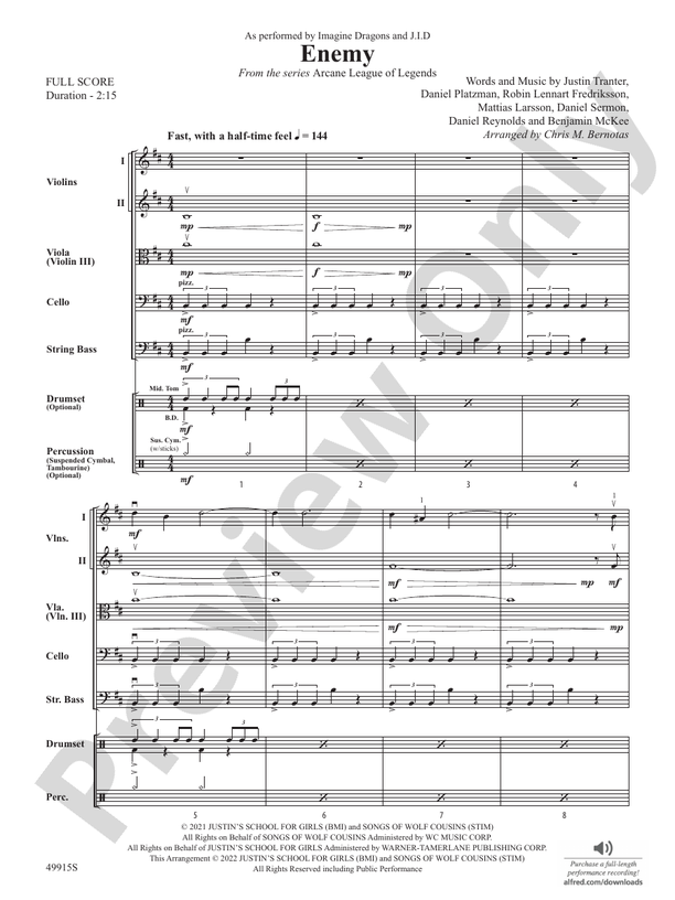 Enemy - String Orchestra Conductor Score & Parts (Digital Download)