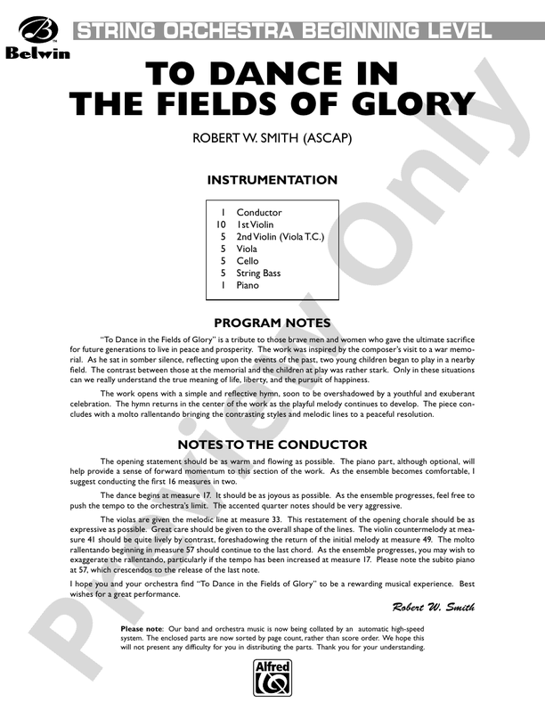 To Dance in the Fields of Glory – String Orchestra Conductor Score & Parts (Digital Download)
