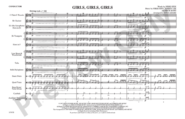 Girls, Girls, Girls – Marching Band Conductor Score & Parts (Digital Download)