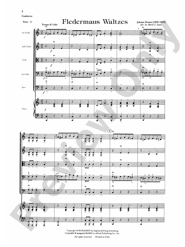 Fledermaus Waltzes – String Orchestra Conductor Score & Parts (Digital Download)