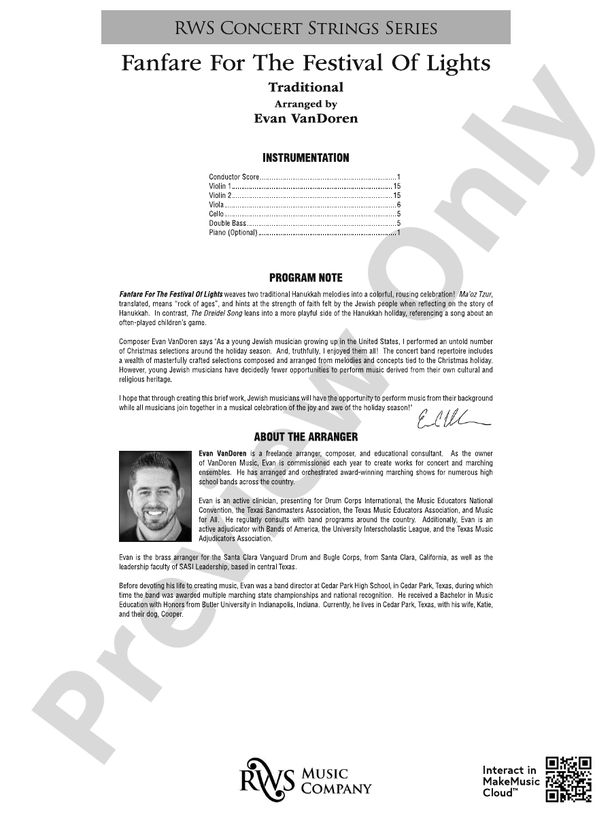 Fanfare For The Festival Of Lights - String Orchestra Conductor Score & Parts (Digital Download)