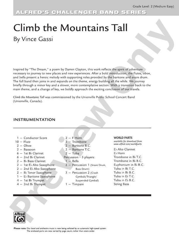 Climb the Mountains Tall - Concert Band Conductor Score & Parts (Digital Download)