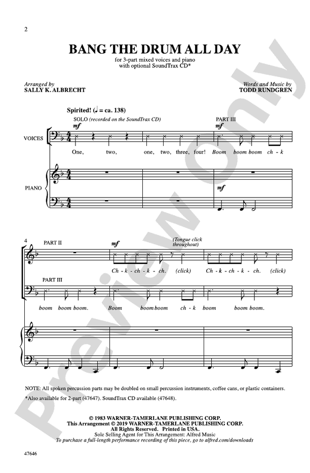 Bang the Drum All Day – SAB Choral Octavo (Digital Download)