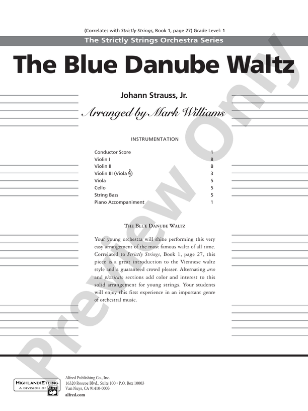 The Blue Danube Waltz – String Orchestra Conductor Score & Parts (Digital Download)