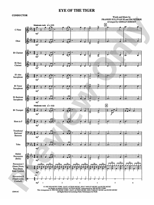 Eye of the Tiger – Concert Band Conductor Score & Parts (Digital Download)