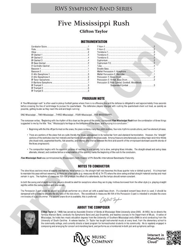 Five Mississippi Rush - Concert Band Conductor Score & Parts (Digital Download)