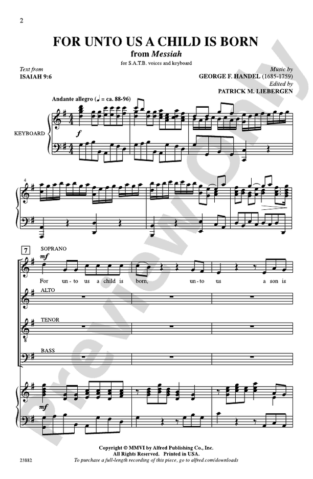 For Unto Us a Child Is Born – SATB Choral Octavo (Digital Download)