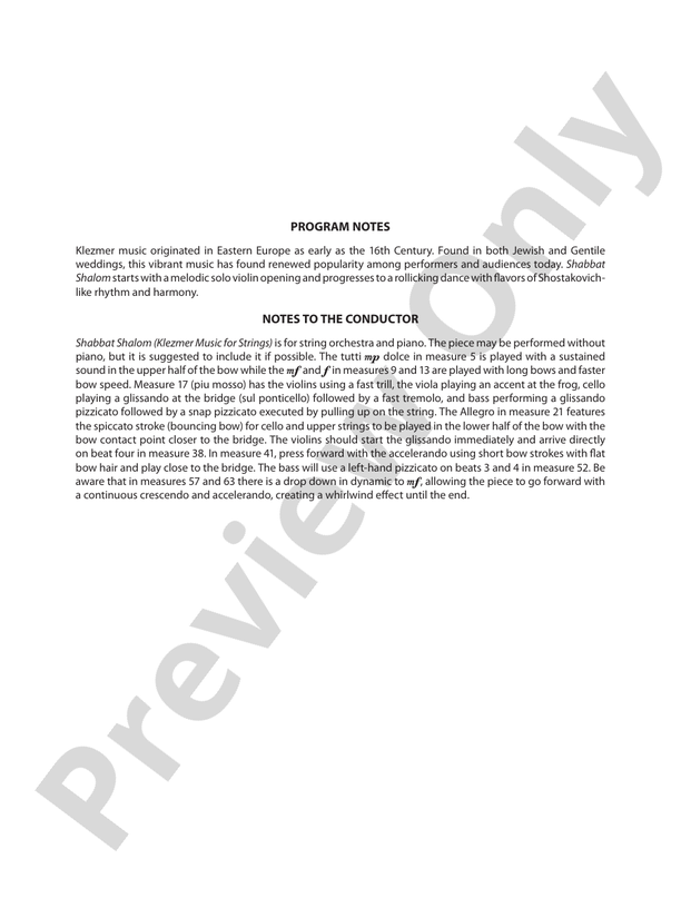 Shabbat Shalom – String Orchestra Conductor Score & Parts (Digital Download)