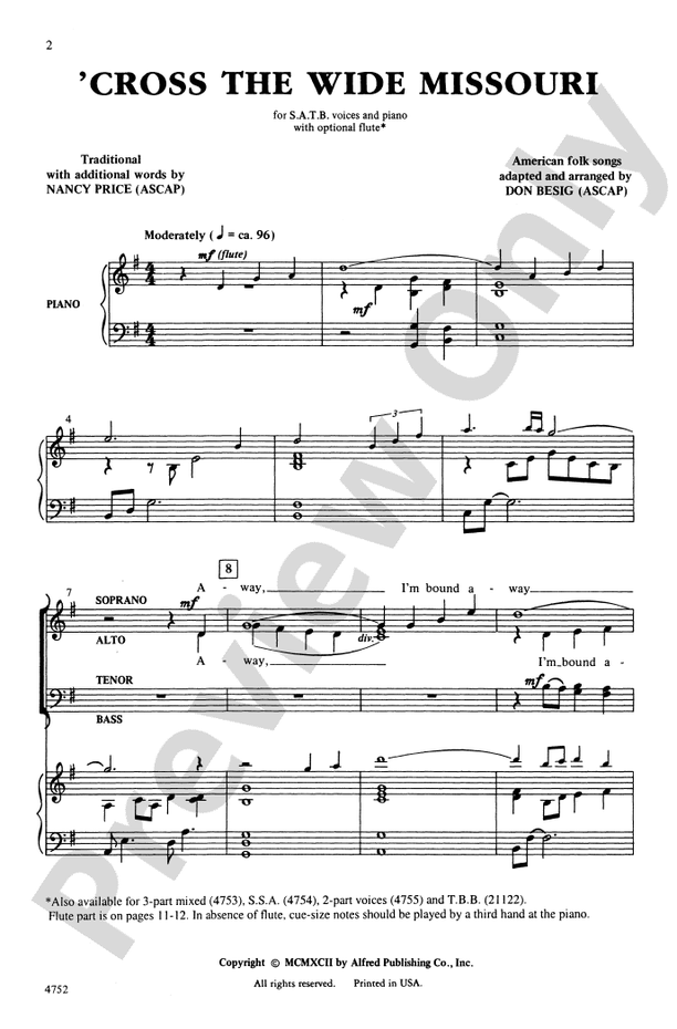 Cross the Wide Missouri - SATB Choral Octavo (Digital Download)