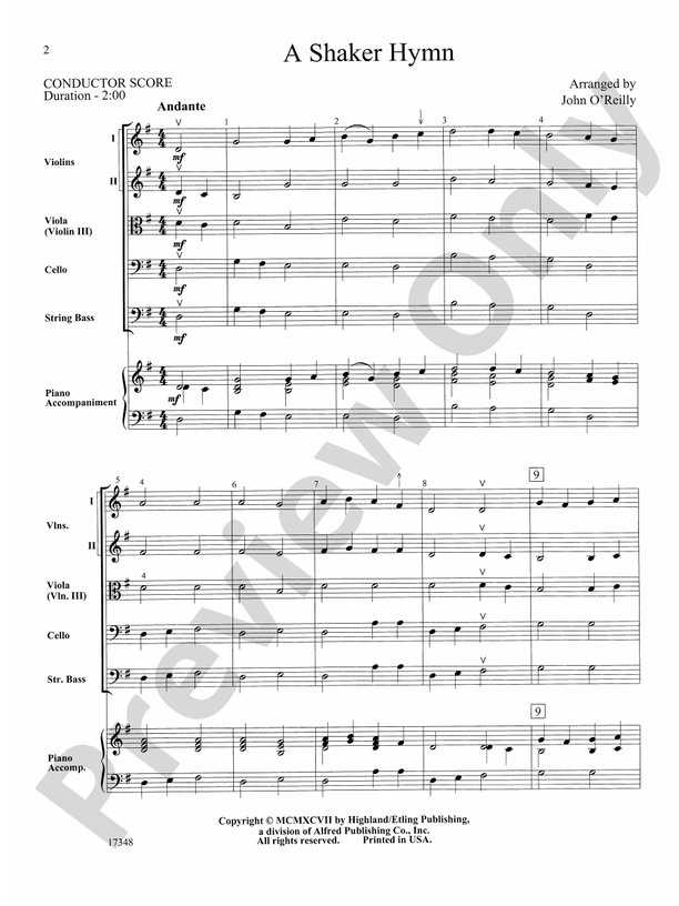 A Shaker Hymn – String Orchestra Conductor Score & Parts (Digital Download)