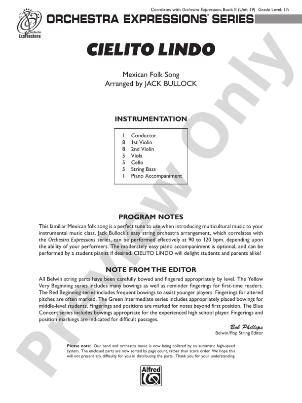 Cielito Lindo – String Orchestra Conductor Score & Parts (Digital Download)