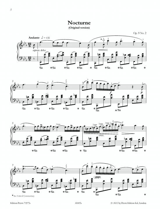 Chopin - Nocturne in EbMaj Op9/2 - Piano Solo - Peters EP73577A