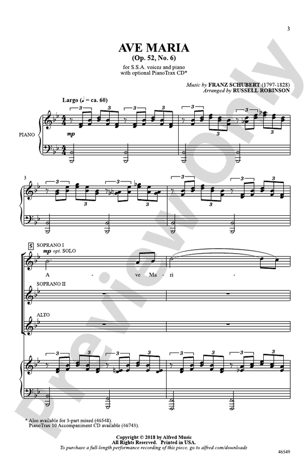 Ave Maria - Franz Schubert – SSA Choral Octavo (Digital Download)