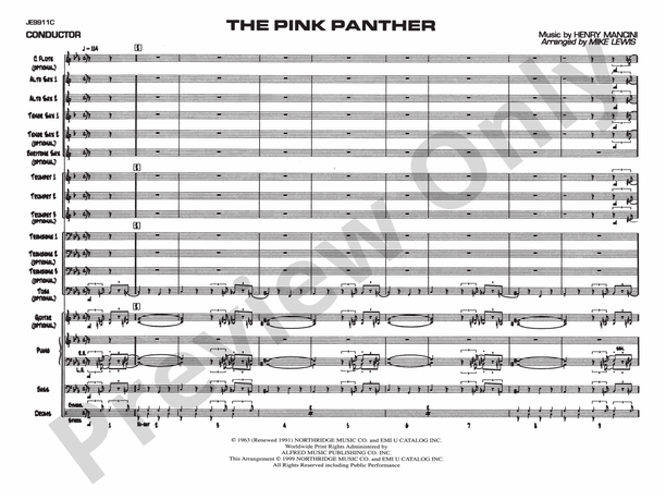 The Pink Panther (Grade 1) – Jazz Ensemble Conductor Score & Parts (Digital Download)
