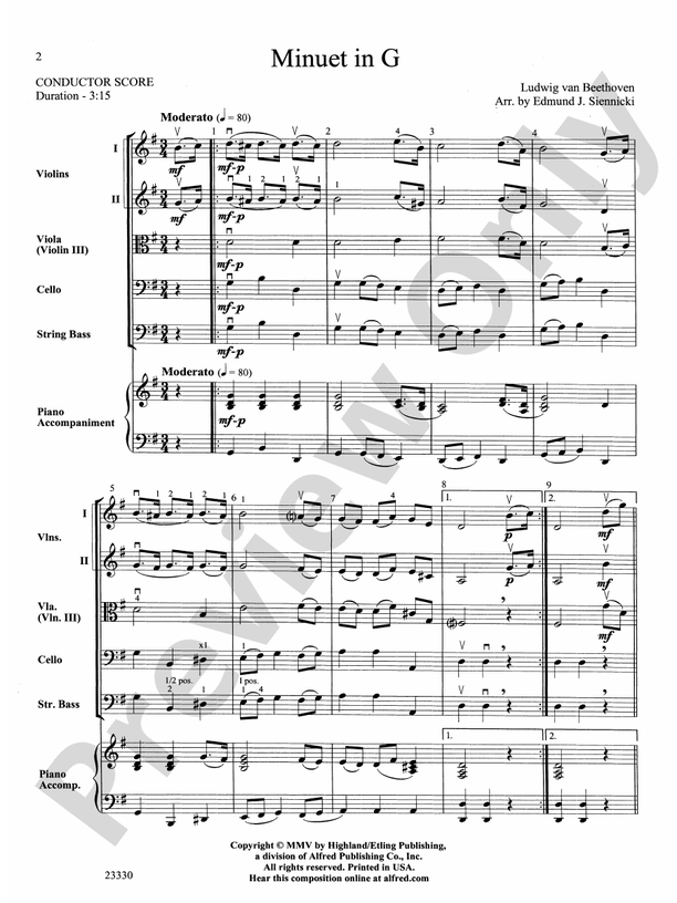 Minuet in G (Grade 2.5) – String Orchestra Conductor Score & Parts (Digital Download)