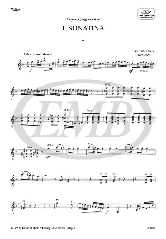 Farkas - 2 Sonatinas - Violin/Piano Accompaniment EMB Z1868