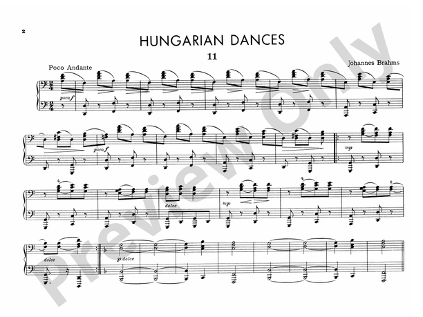 Brahms - Hungarian Dances, Volume II - 1 Piano, 4 Hands (Digital Download)