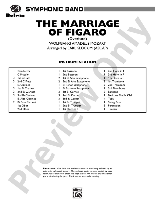 The Marriage of Figaro Overture - Concert Band Conductor Score & Parts (Digital Download)