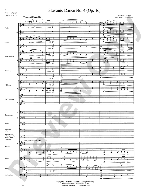 Slavonic Dance No. 4 (Op. 46) – Full Orchestra Conductor Score & Parts (Digital Download)